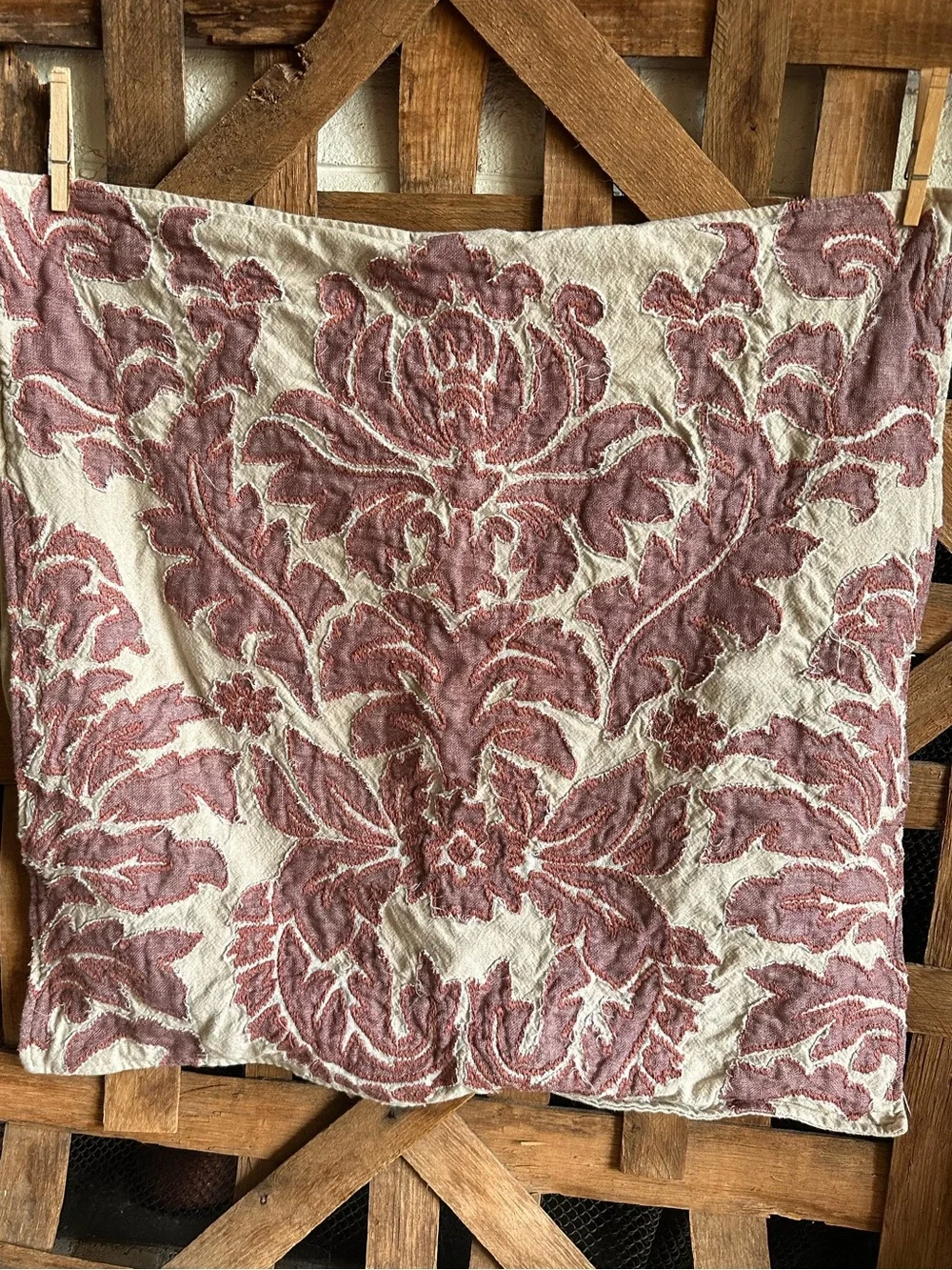 Pottery Barn 24”x24” Beige Cotton, Linen Appliquéd Embroidered Euro Sham